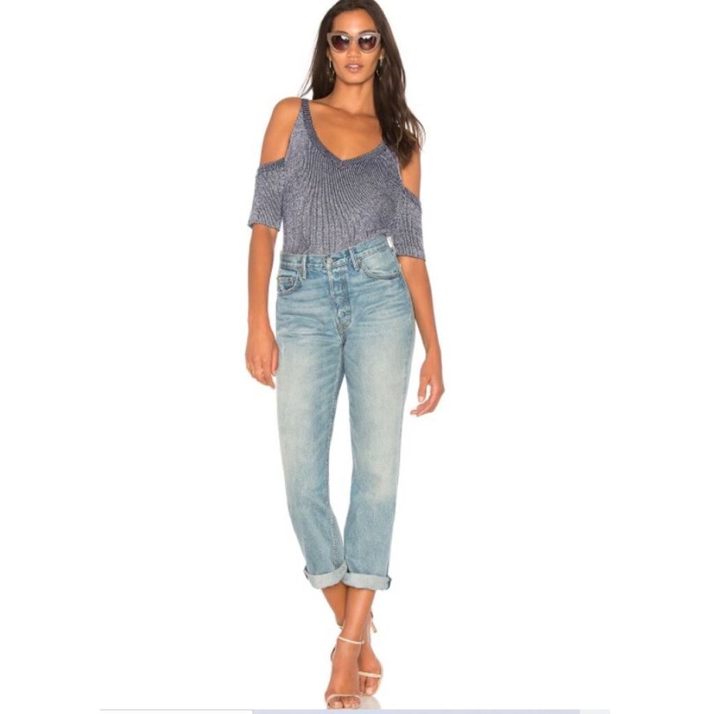 NWT New $175 Splendid Surrey Marl Cold Shoulder Pullover Size M Blue - Picture 4 of 12